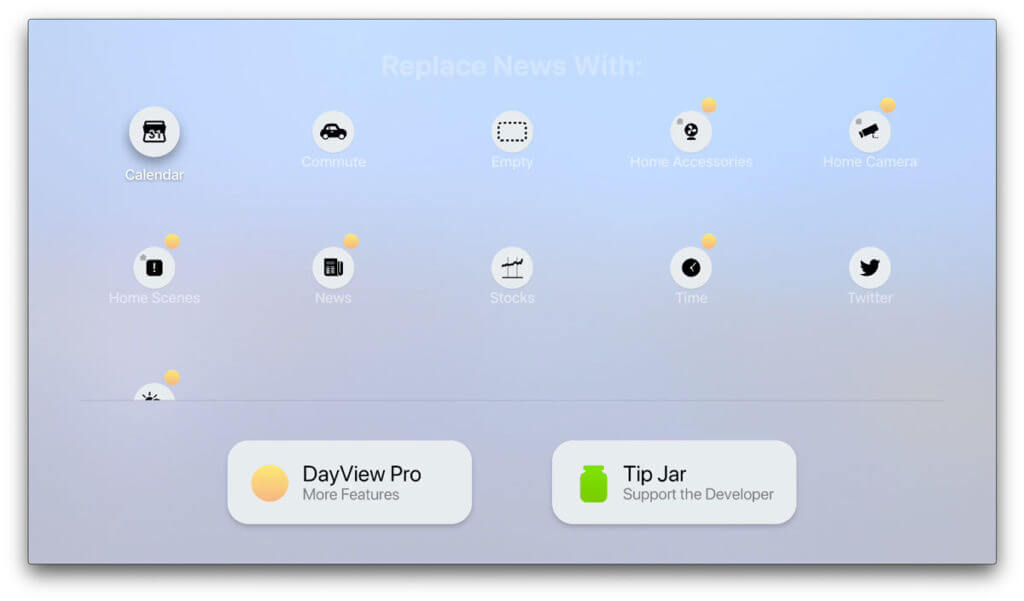 DayView - možnosti jednotlivých widgetů